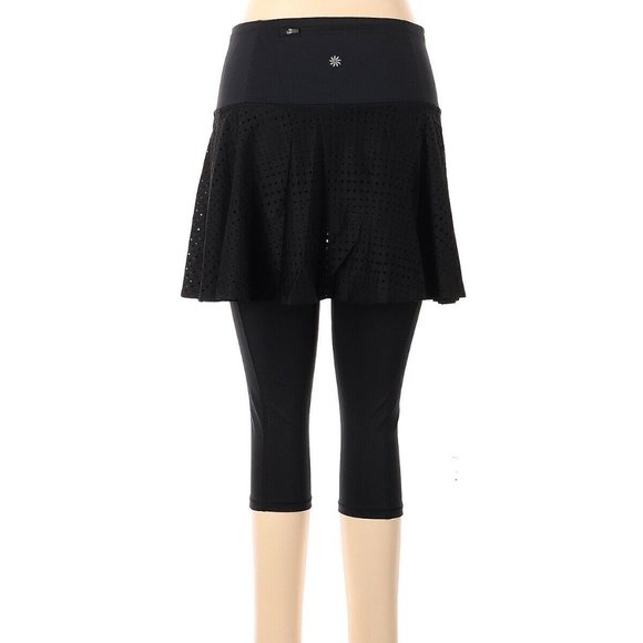 ATHLETA   A-Game 2 in 1 Crop Stash Pocket black Leggings w/ Skirt sz XS EUC - Picture 7 of 9